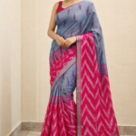 Blue - Pink Ikkat Saree