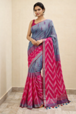 Blue - Pink Ikkat Saree