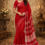 Cherry Red Linen Saree