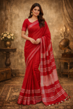 Cherry Red Linen Saree
