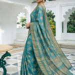 Teal Blue Batik Print Saree