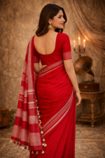 Cherry Red Linen Saree - Image 2