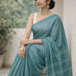 Teal Grey Moonga Silk Saree