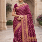 Magenta Block Print Silk Saree