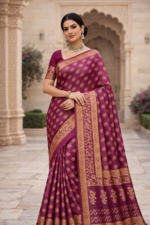 Magenta Block Print Silk Saree
