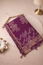 Magenta Block Print Silk Saree - Image 3