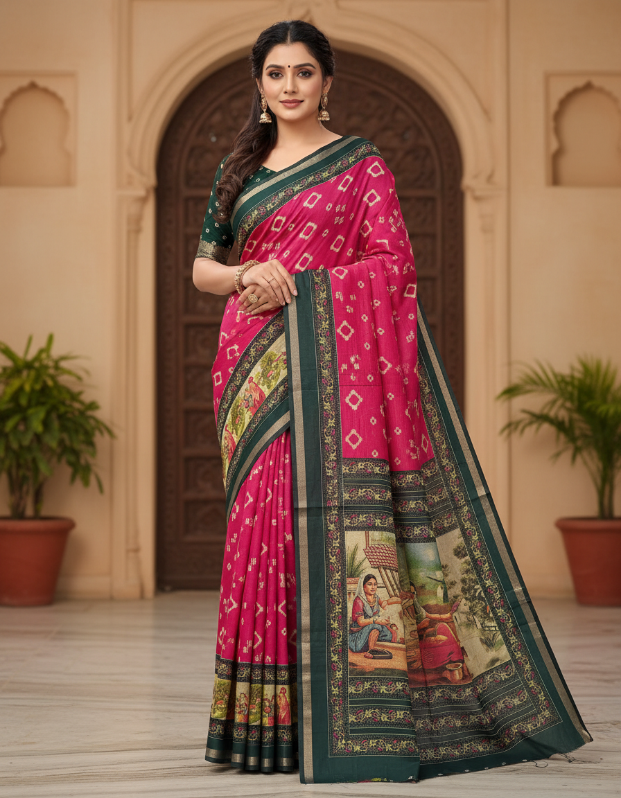 1769498162938-3950b0e0-331e-44e7-b660-f1b21450cc3d Pink CrepeSilk Digital print saree - Image 1