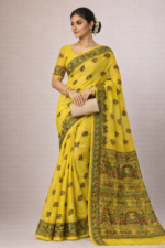 Lemon Yellow Madhubani Print Saree