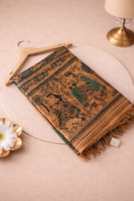 Golden Madhubani Print Saree - Image 3