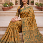 Golden Madhubani Print Saree