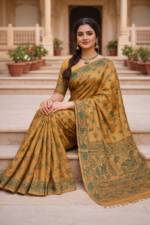 Golden Madhubani Print Saree