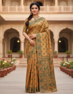 Golden Madhubani Print Saree - Image 2